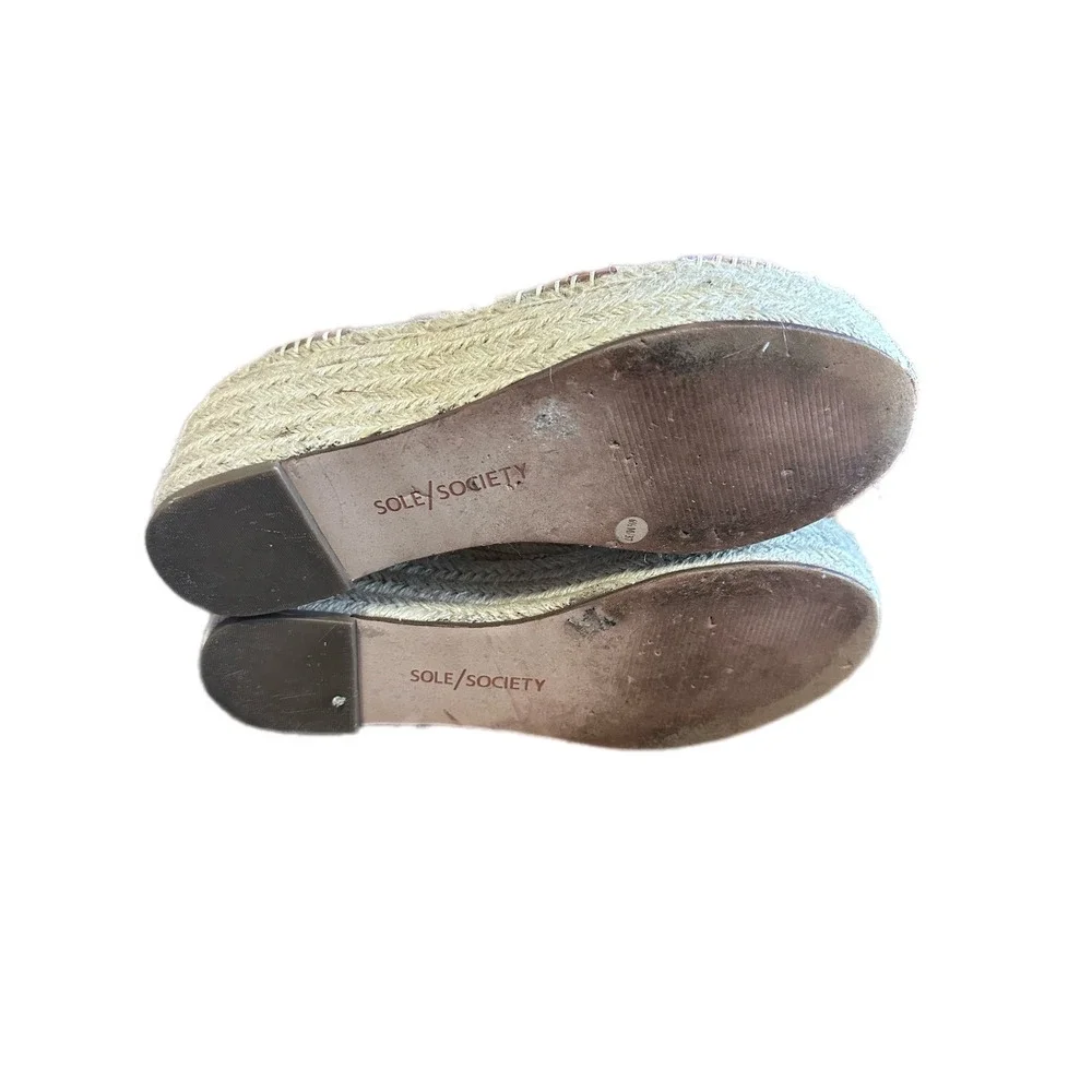 Sole Society Espadrille Platform Wedge Sandals‎ Leather Buckle Ankle Strap 6.5